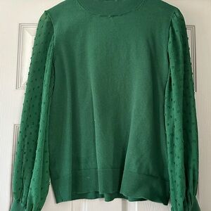 CeCe Vibrant Green Textured Sleeve Blouse